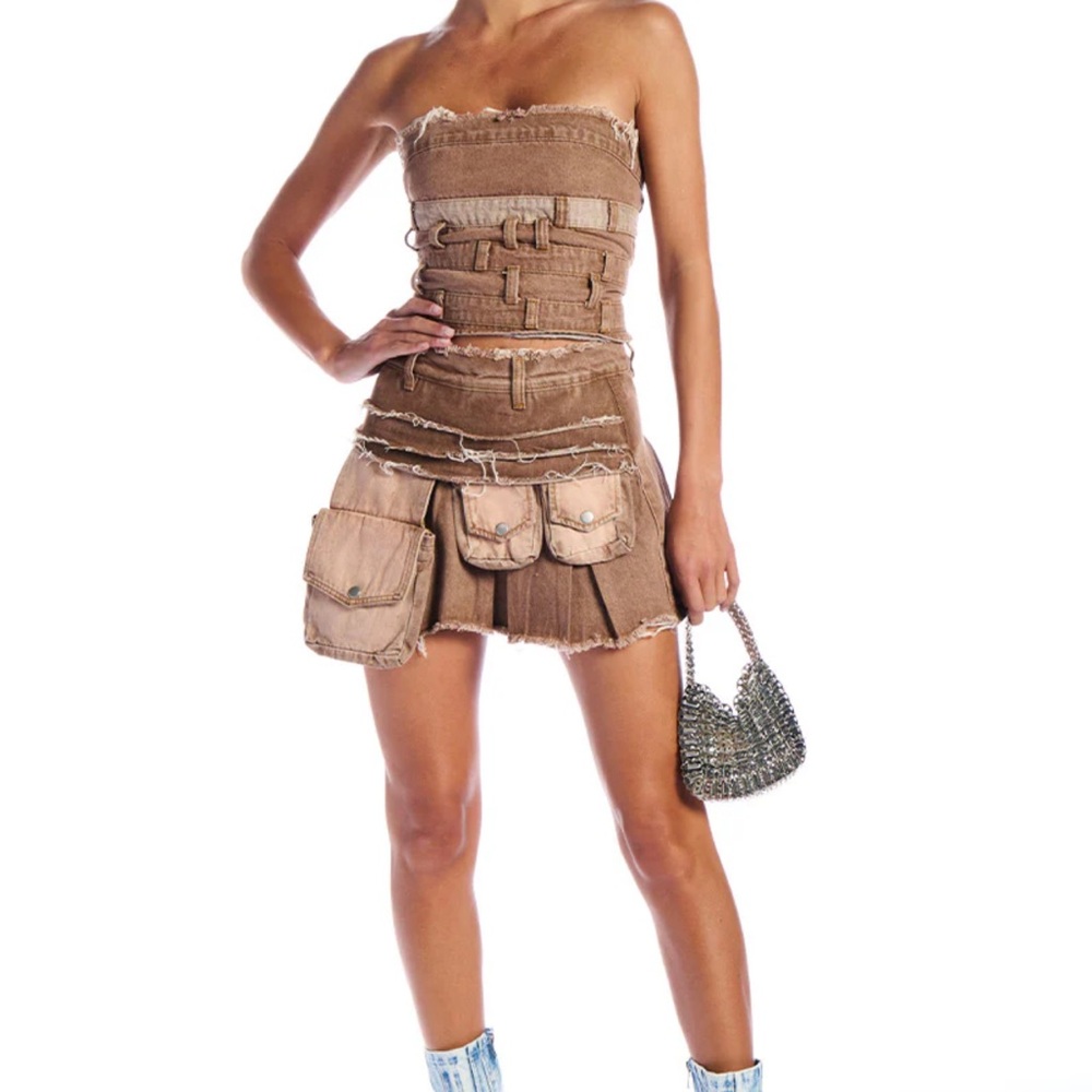 Brown Denim Two Piece Set